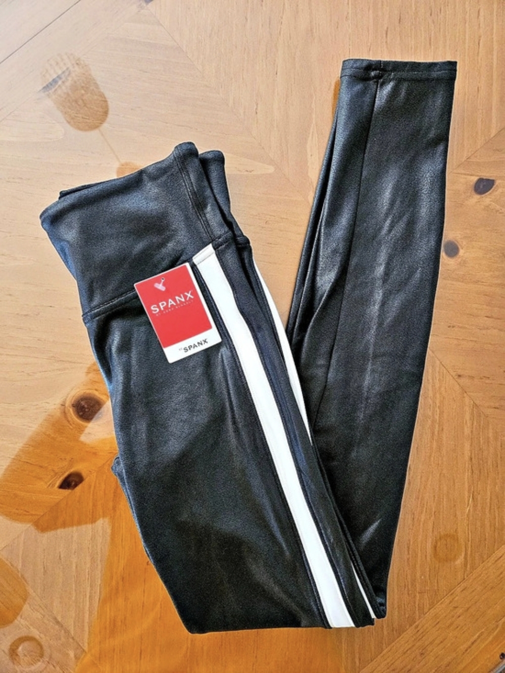 NWTs Women's SPANX Faux Leather Leggings with Racing Stripe Color Block